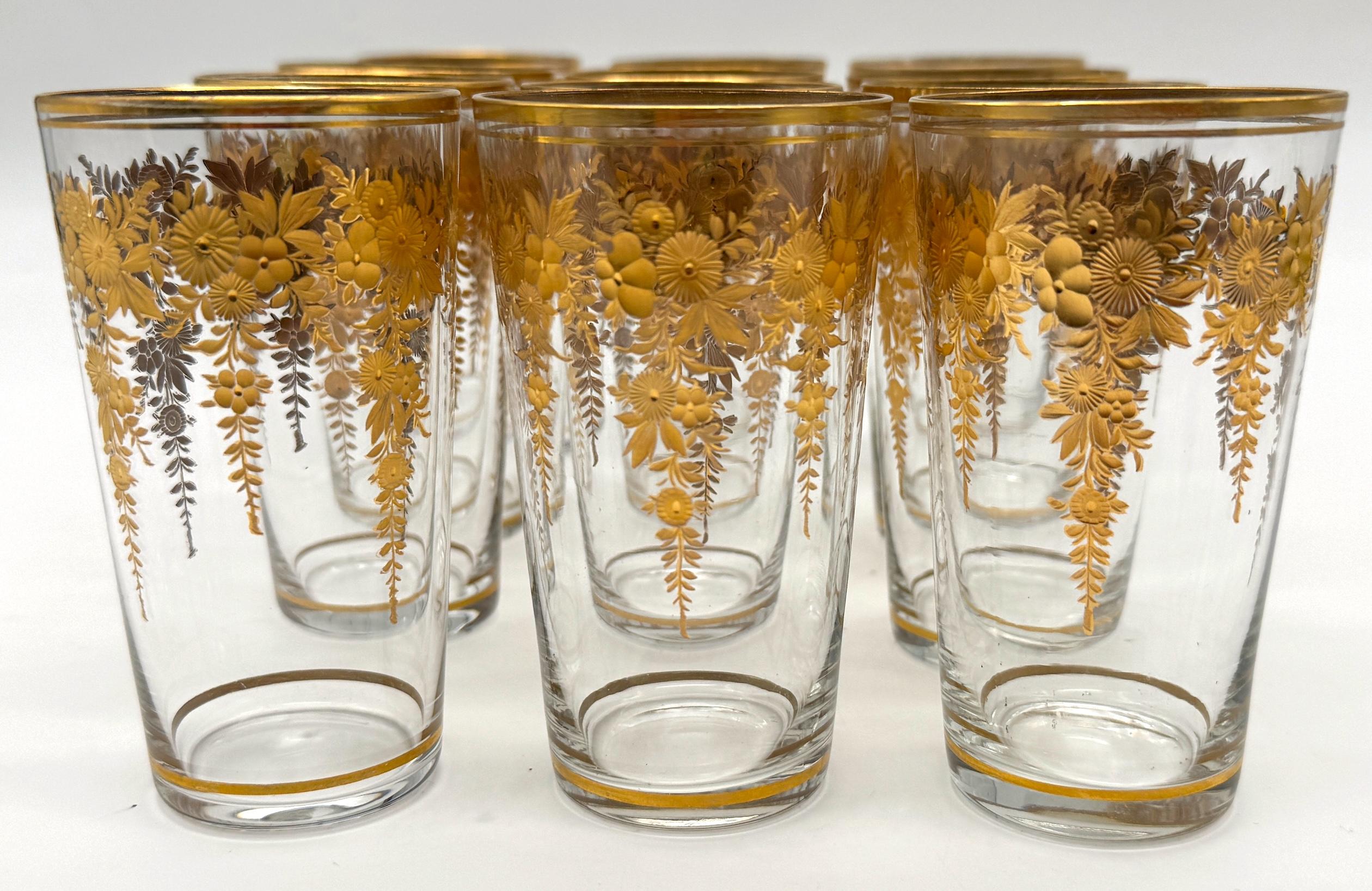 12 Belle Époque Gilt Floral Crystal Tumblers, Suitable for Champagne / Wine For Sale 7