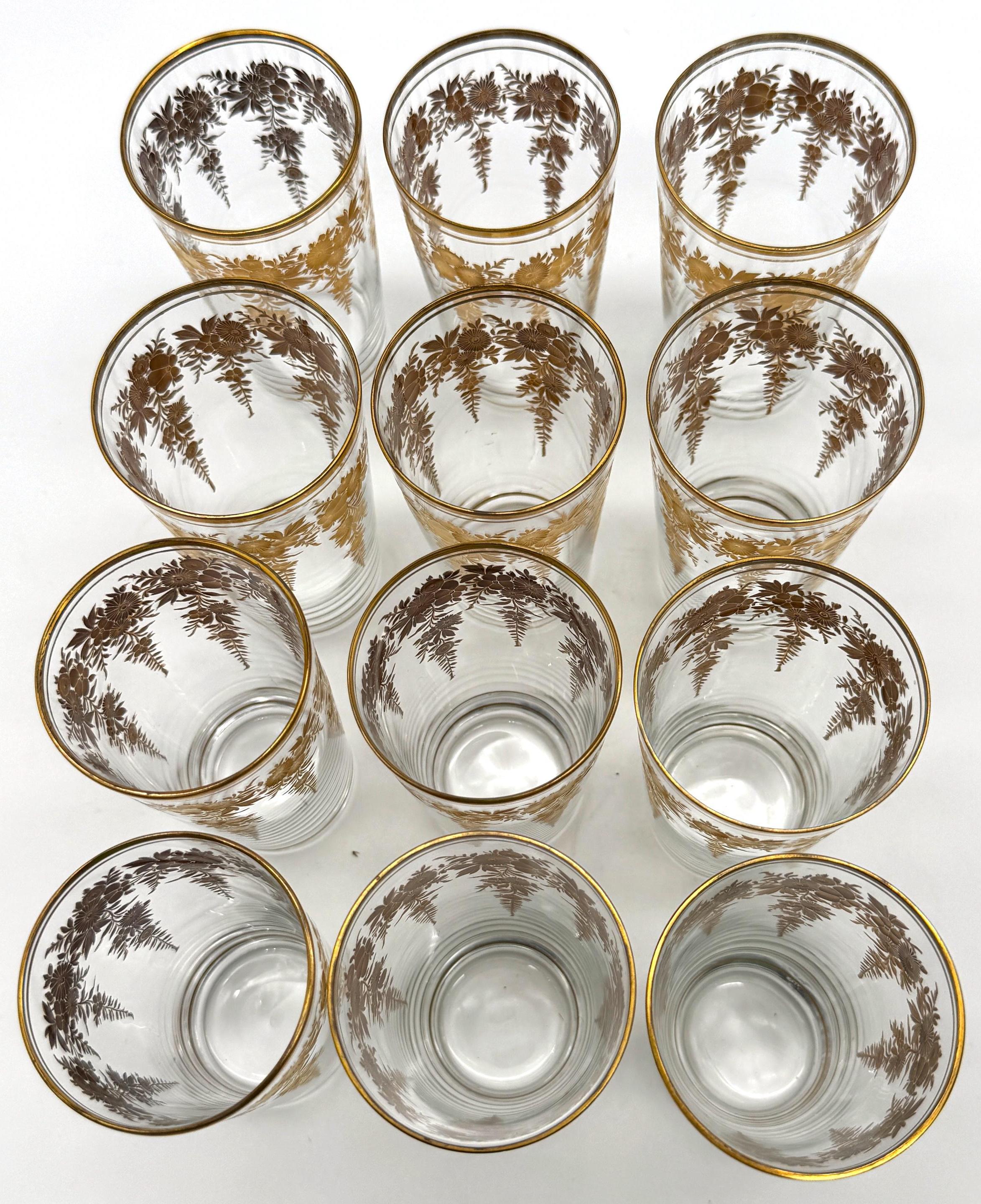 12 Belle Époque Gilt Floral Crystal Tumblers, Suitable for Champagne / Wine For Sale 8