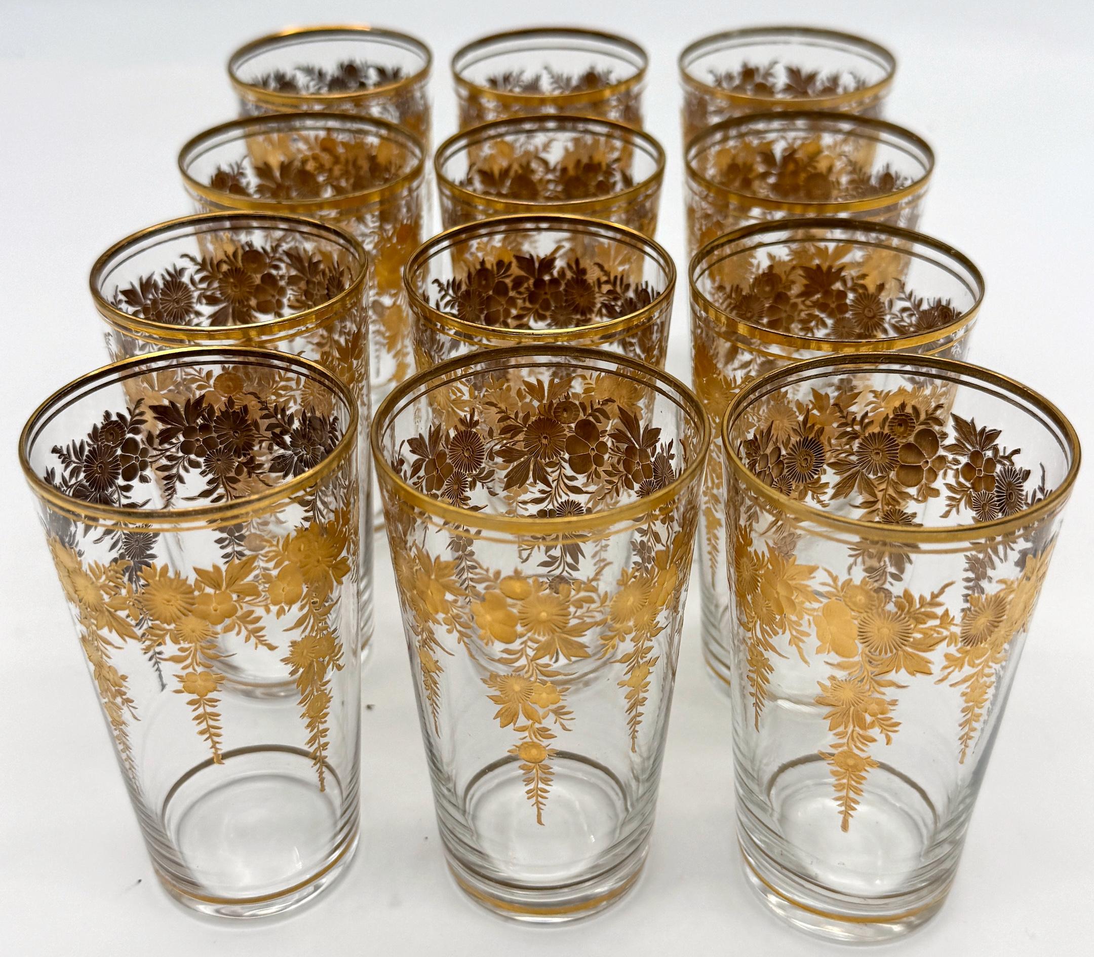 12 Belle Époque Gilt Floral Crystal Tumblers, Suitable for Champagne / Wine For Sale 9
