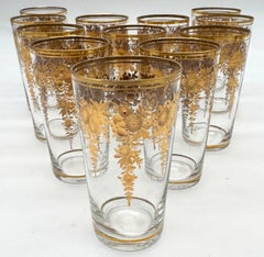 12 Belle Époque Gilt Floral Crystal Tumblers, Suitable for Champagne / Wine