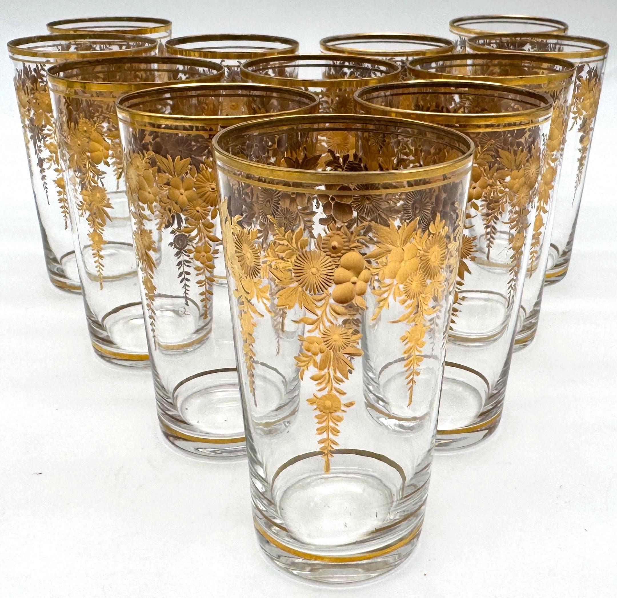 12 Belle Époque Gilt Floral Crystal Tumblers, Suitable for Champagne / Wine For Sale 1
