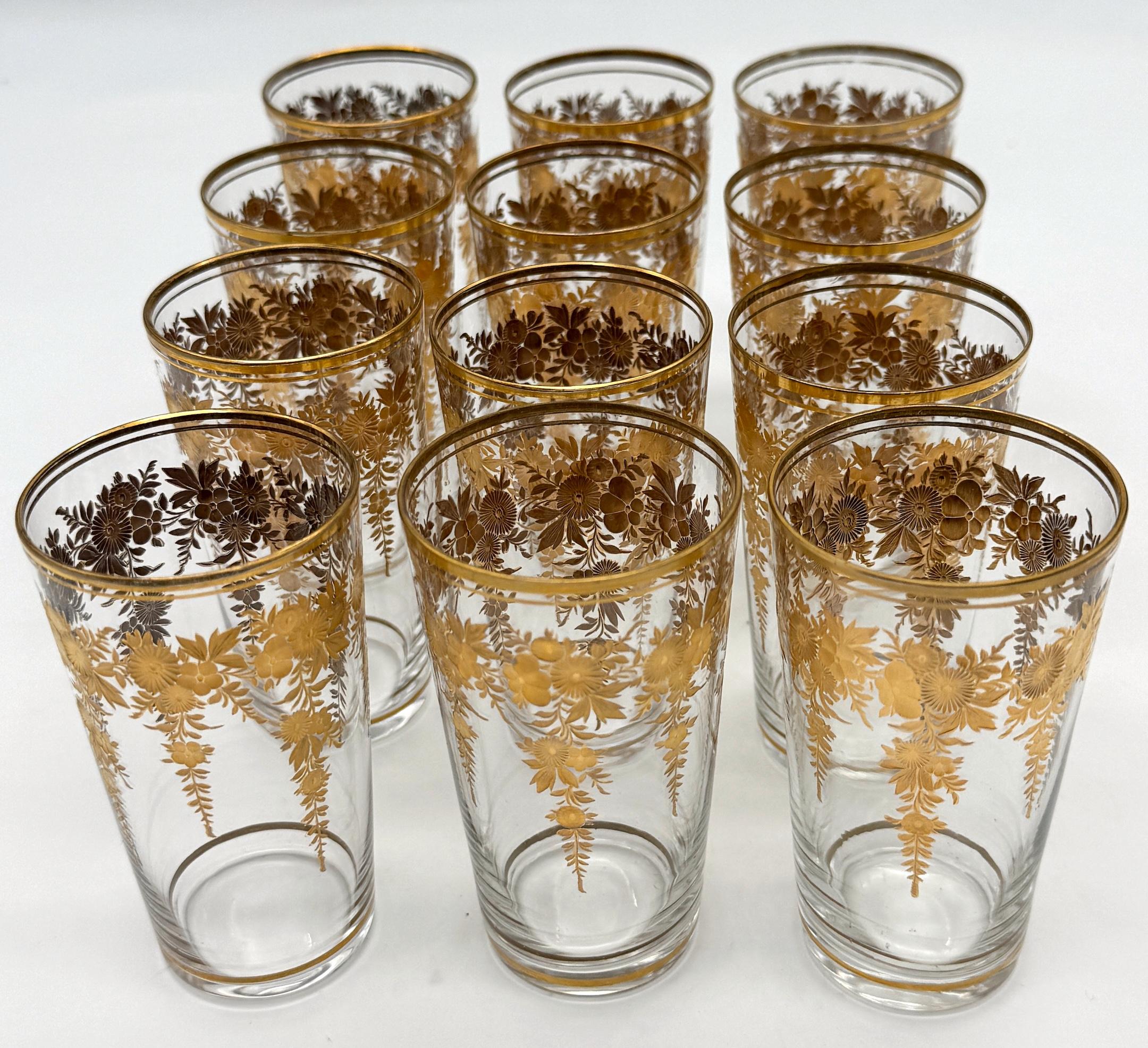 12 Belle Époque Gilt Floral Crystal Tumblers, Suitable for Champagne / Wine For Sale 3