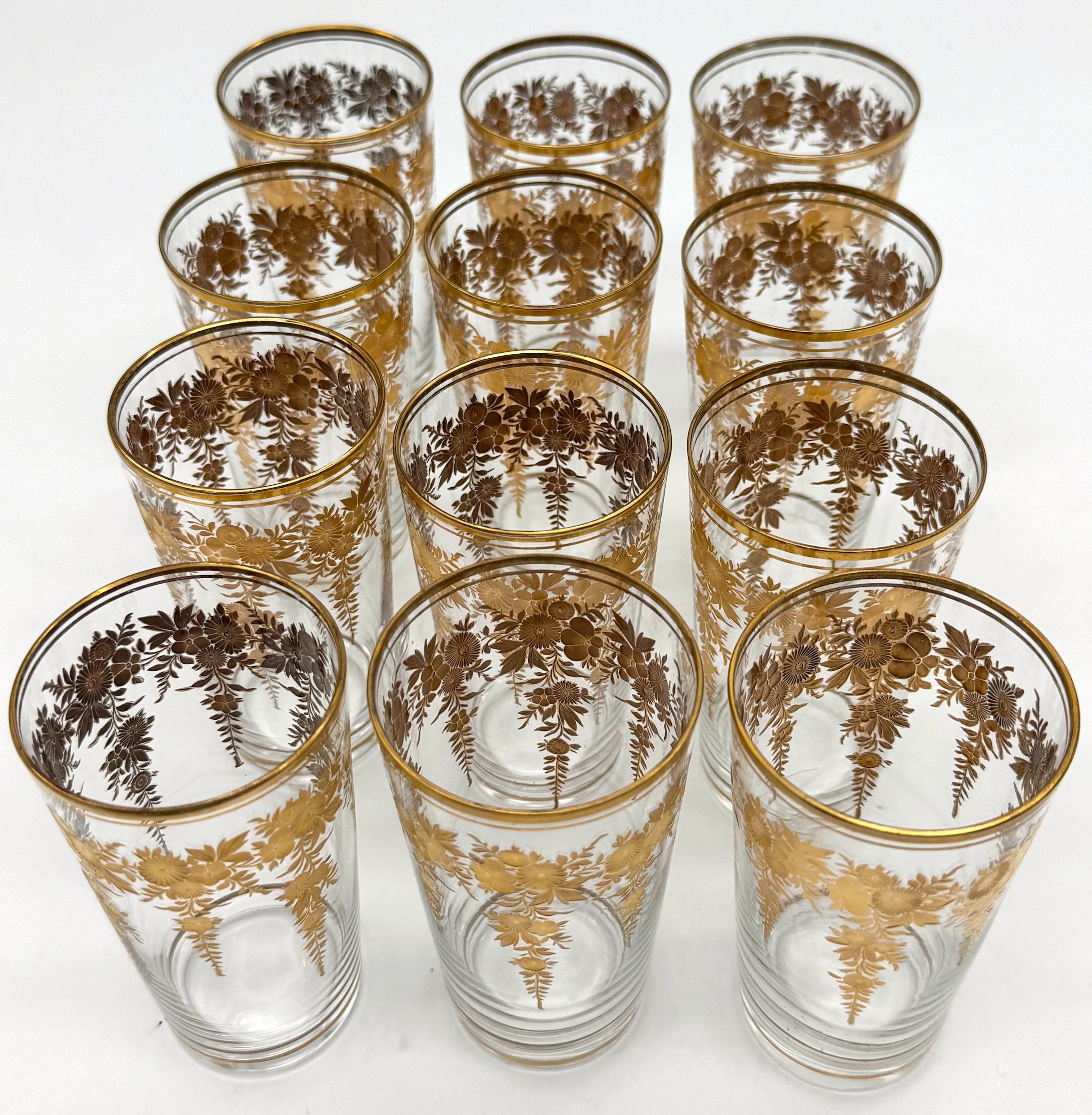 12 Belle Époque Gilt Floral Crystal Tumblers, Suitable for Champagne / Wine For Sale 4