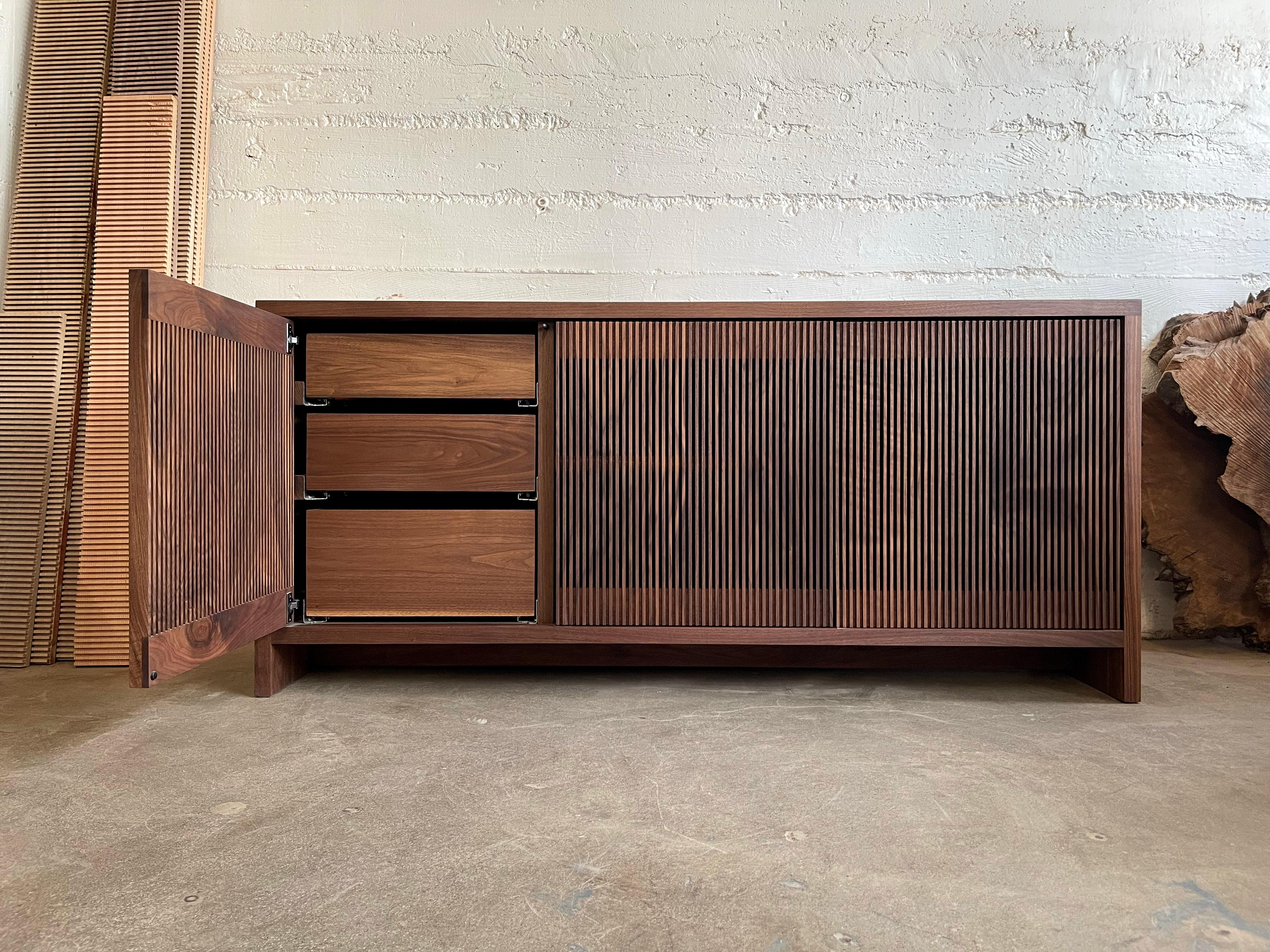 American 12' Black Walnut Slatted Credenza For Sale