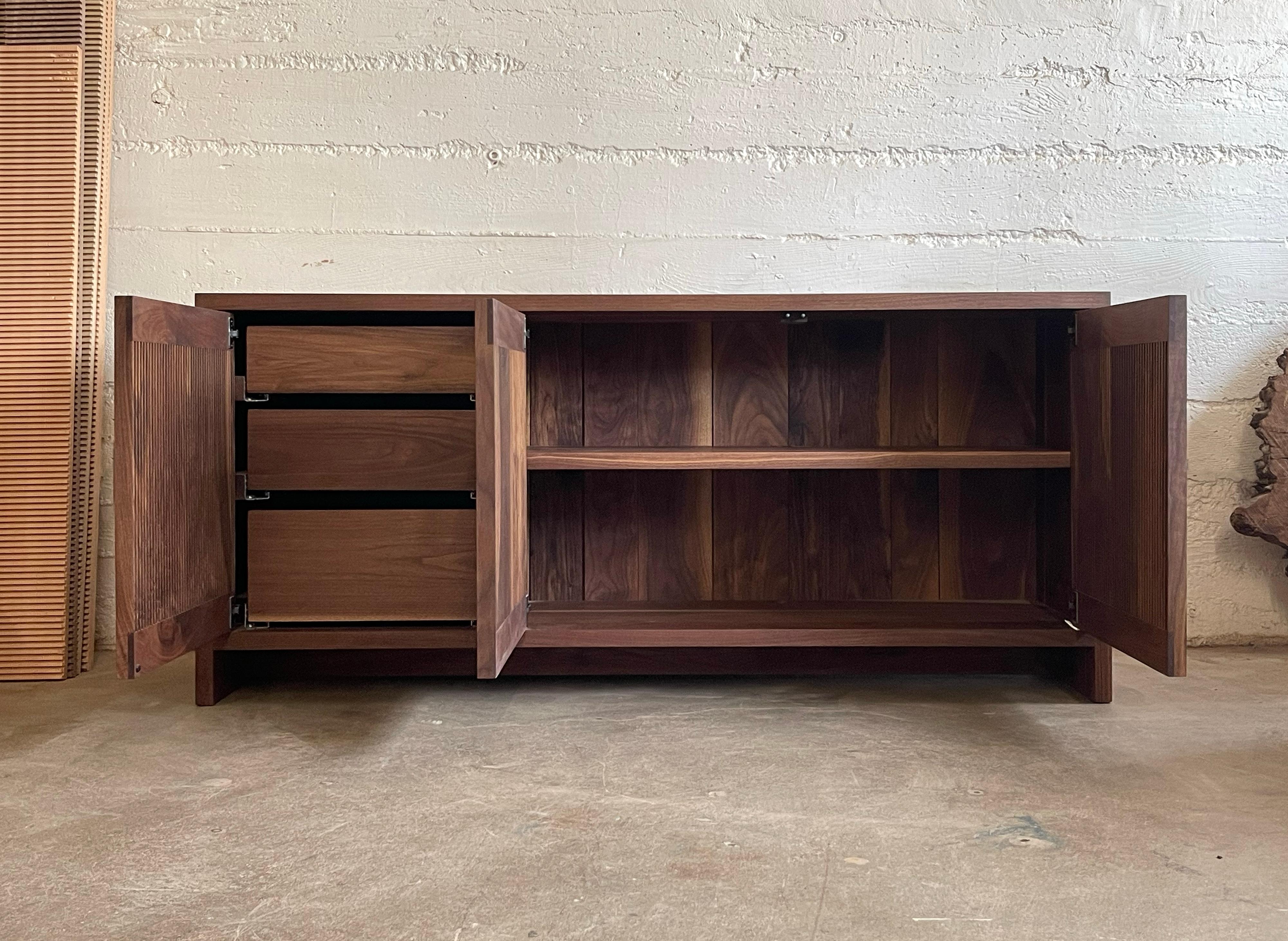 Joinery 12' Black Walnut Slatted Credenza For Sale