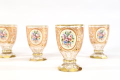 12 Bohemian 19th Century Crystal Tumblers with Polychrome Enamel Reserves Gold