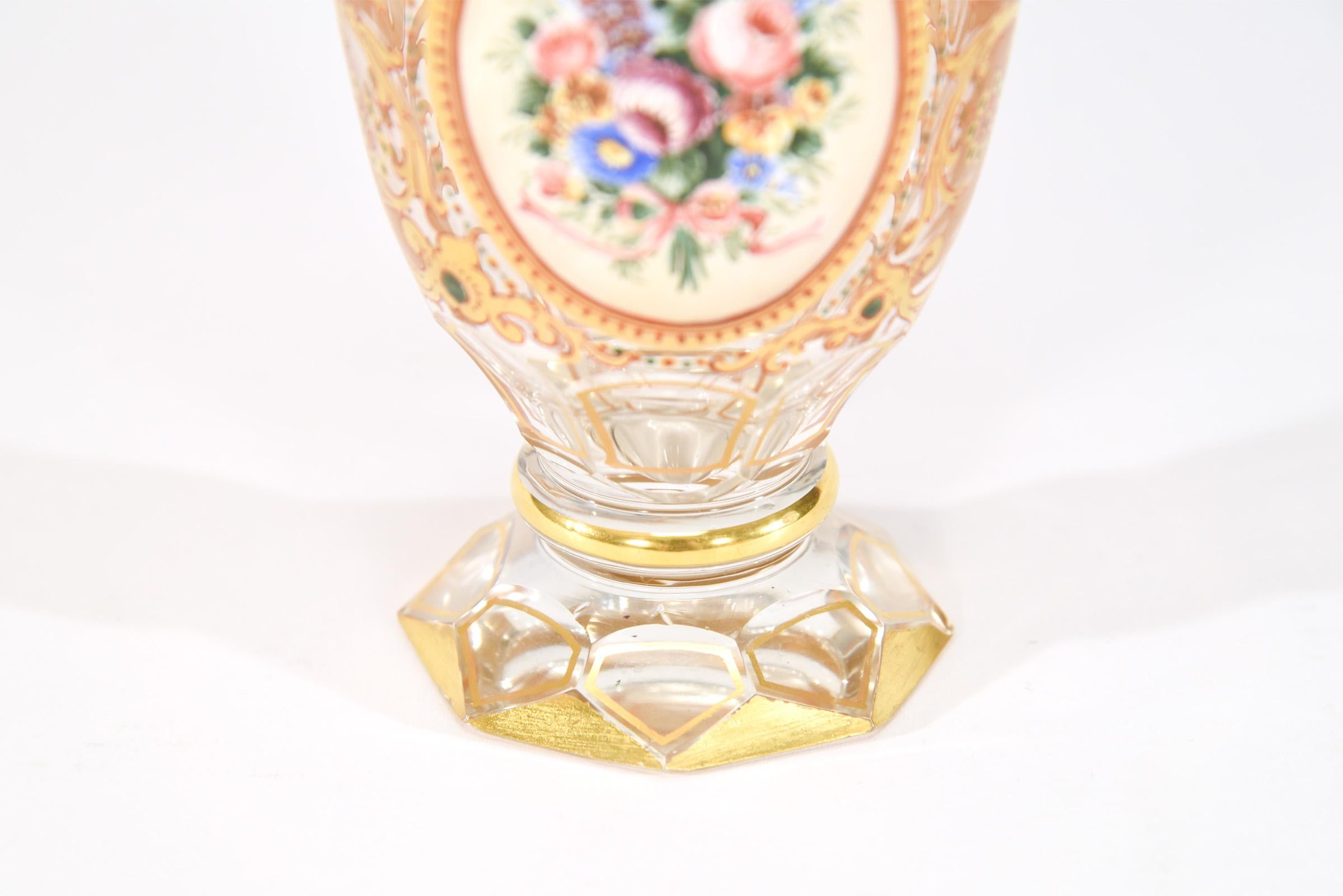 Late 19th Century 12 Bohemian 19th Century Crystal Tumblers with Polychrome Enamel Reserves Gold For Sale
