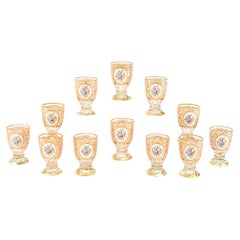 12 Bicchieri di cristallo del XIX secolo di Boemia con smalto policromo Riserve d'oro