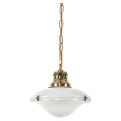 Brass Holophane 'Ripple-Lite' Prismatic Glass Pendant Lamp, c.1920