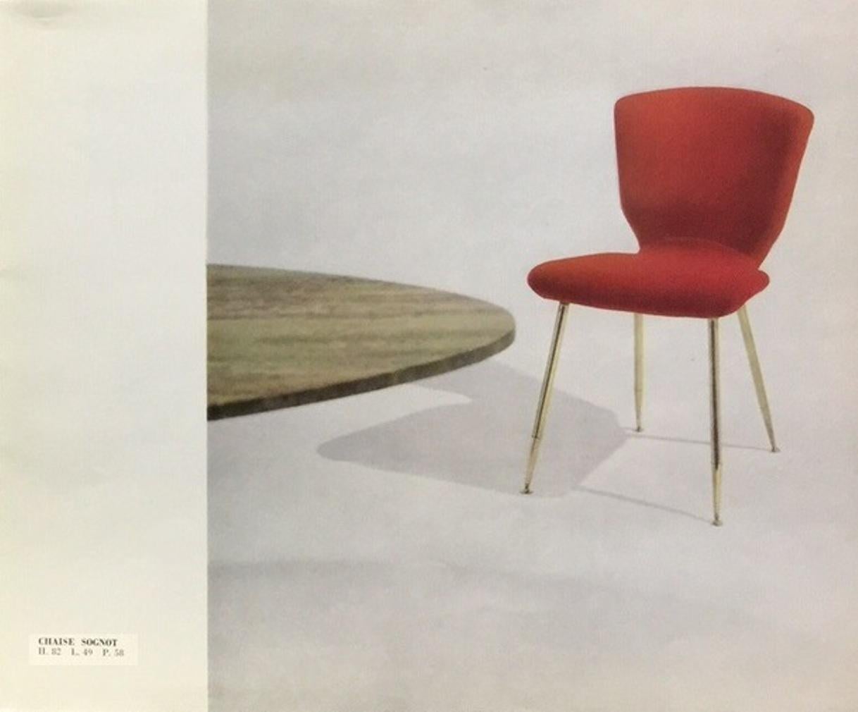 Italian 12 Brass Leg Dining Chairs by Louis Sognot for Arflex, Italy 1959, Published