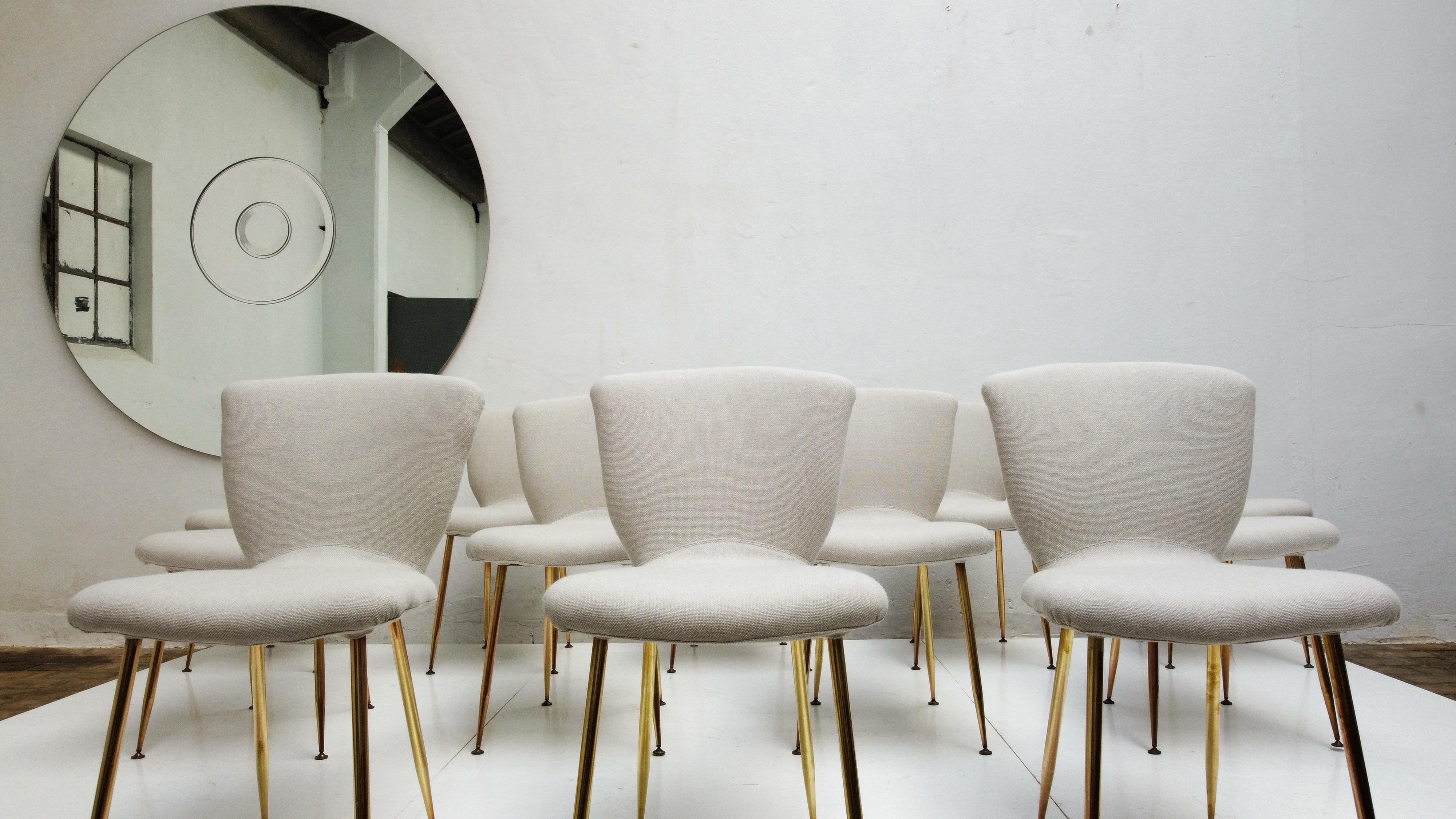 12 Brass Leg Dining Chairs by Louis Sognot for Arflex, Italy 1959, Published In Good Condition In bergen op zoom, NL