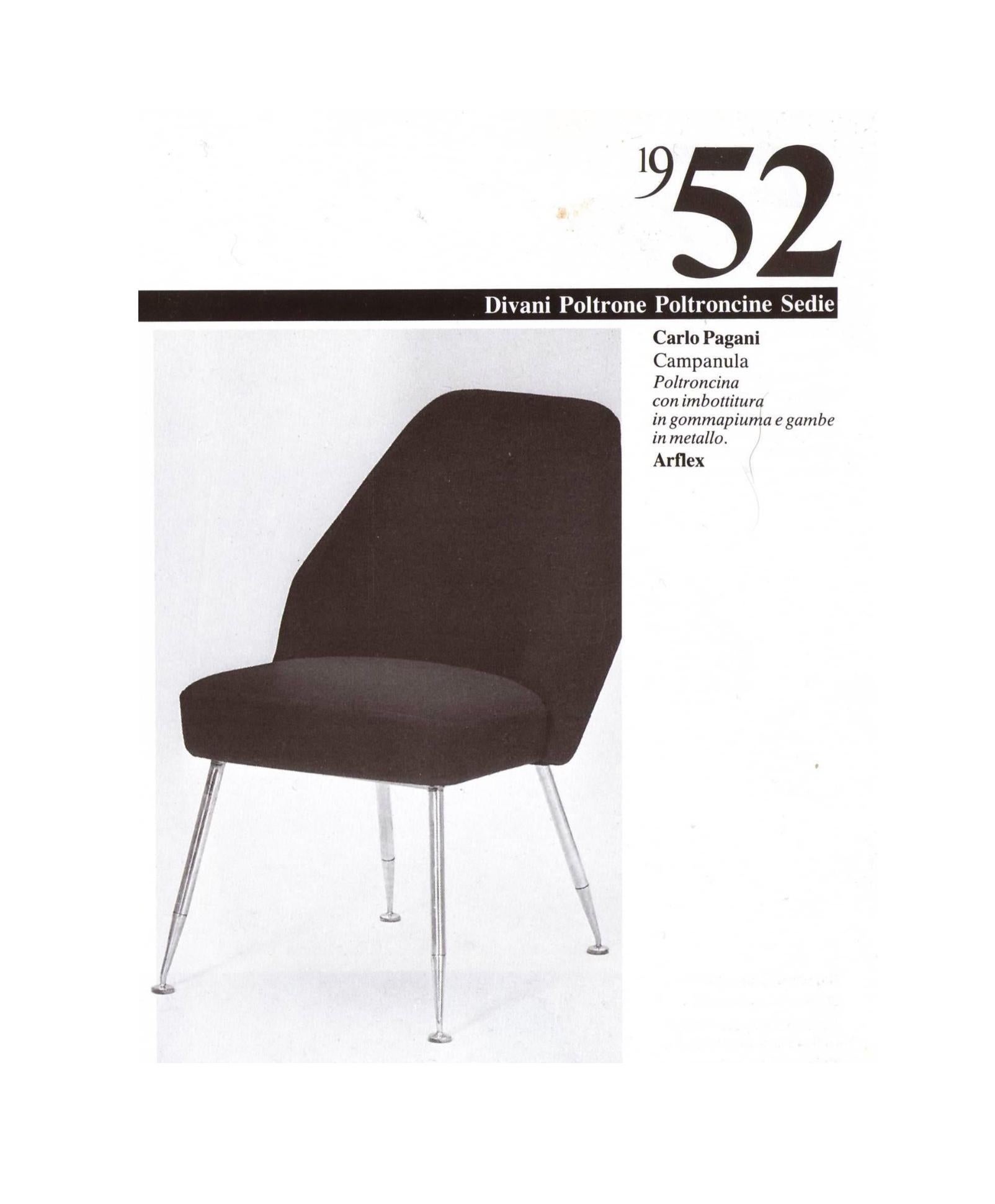 Italian 12 Brass & Mohair Campanula Chairs by Pagani (Partner of Gio Ponti) Arflex 1952  For Sale