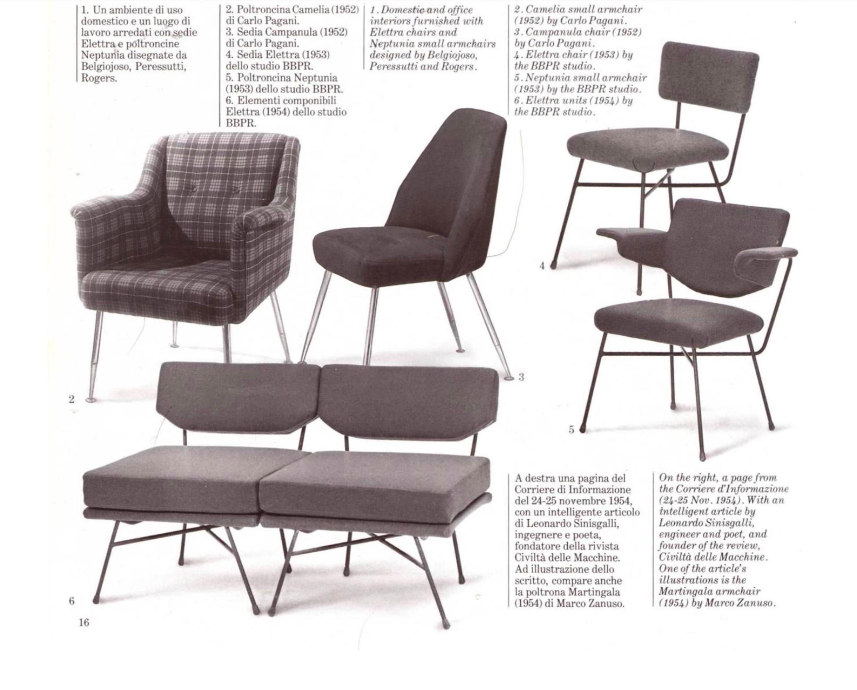 12 Campanula-Stühle aus Messing und Mohair von Pagani ( Partner von Gio Ponti) Arflex 1952  (Metall) im Angebot