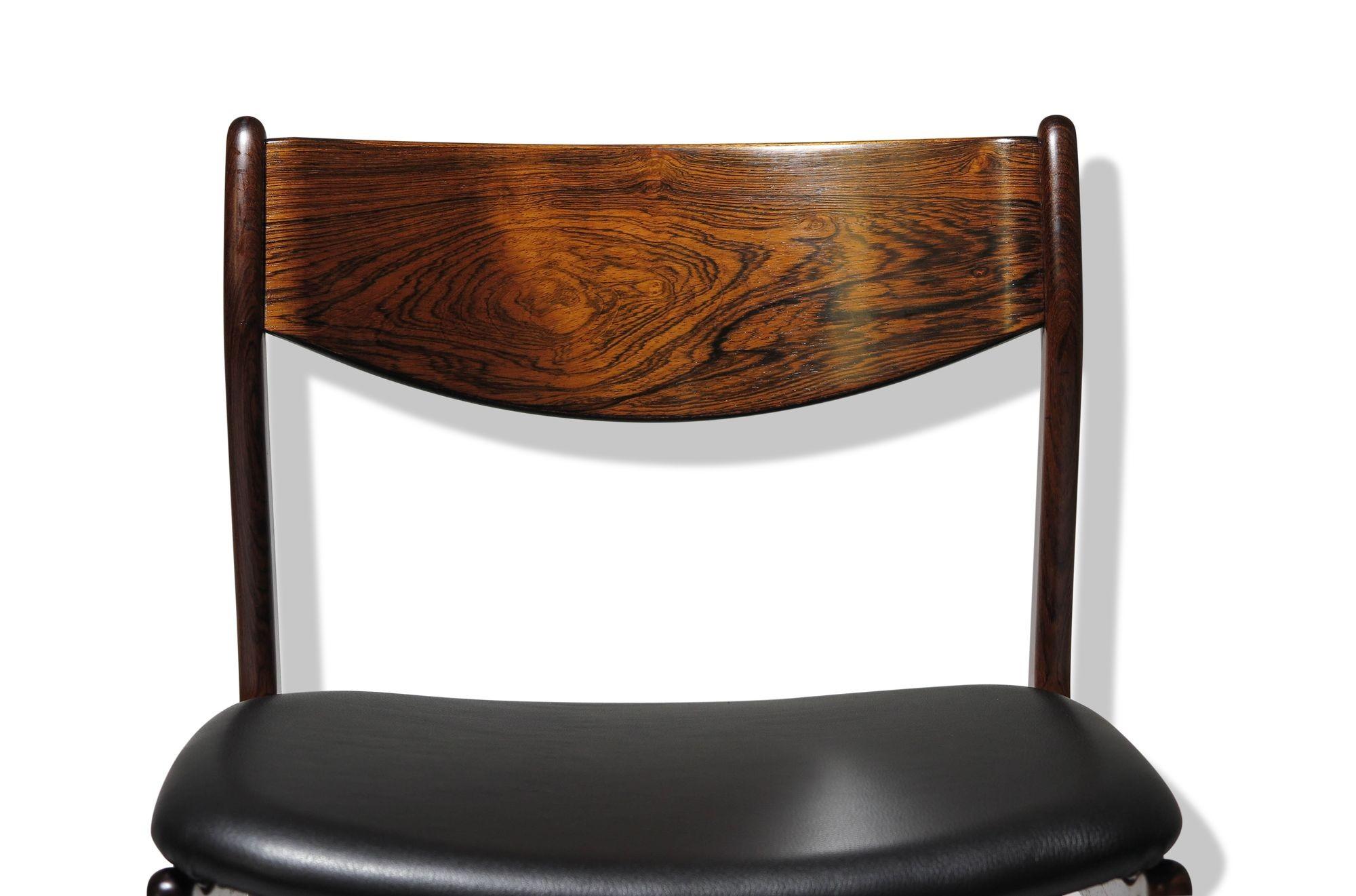 Danish 12 Brazilian Rosewood Pe Jorgensen Dining Chairs in New Black Leather