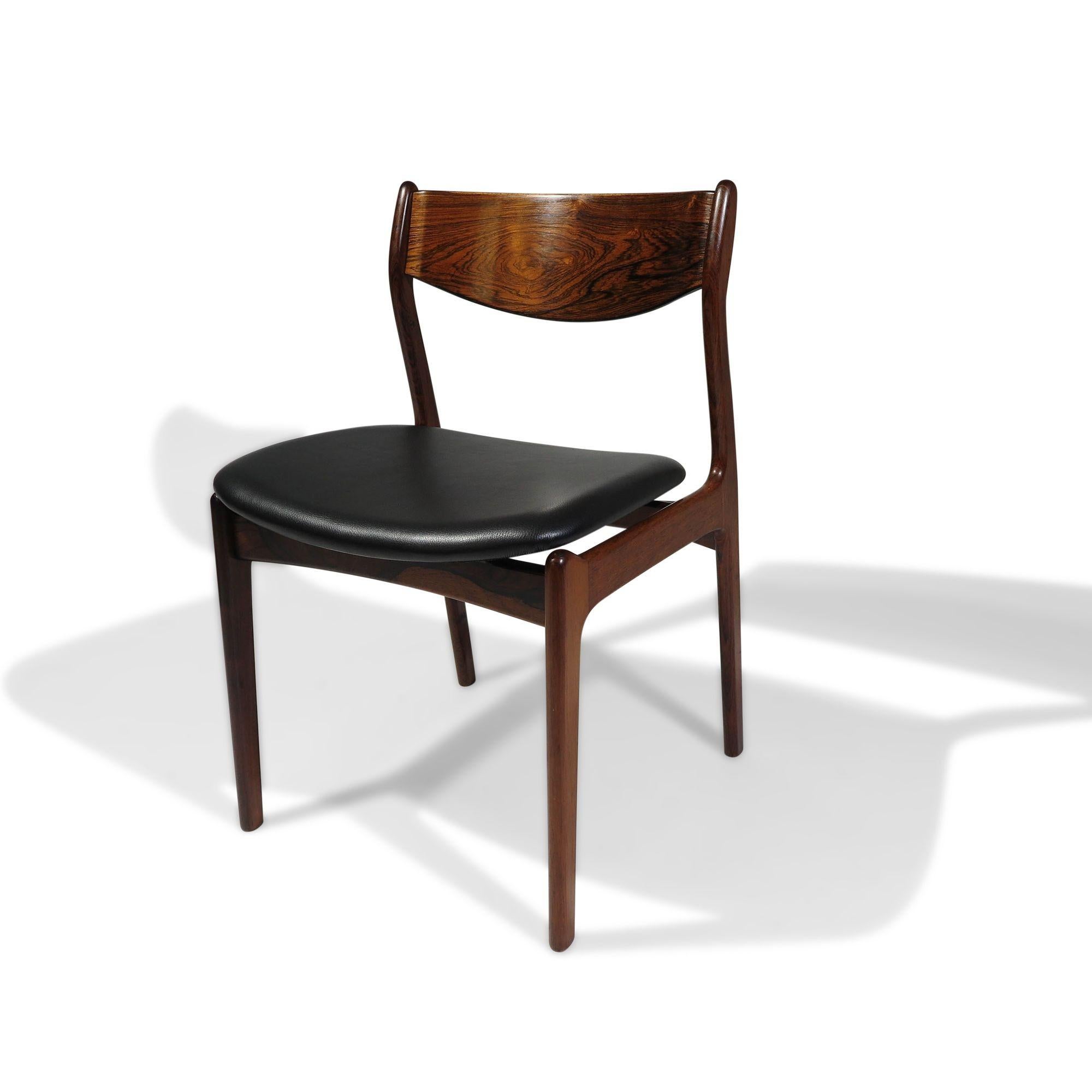 Hand-Crafted 12 Brazilian Rosewood Pe Jorgensen Dining Chairs in New Black Leather