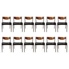 12 Brazilian Rosewood Pe Jorgensen Dining Chairs in New Black Leather