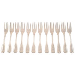 12 Cake Forks, Old Rifled, Danish Silver 0.830, Guardein, Jens Sigsgaard