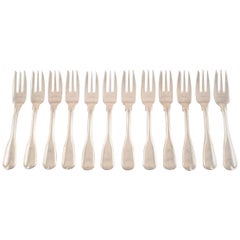 12 Cake Forks, Old Rifled, Danish Silver 0.830, Guardein, Jens Sigsgaard