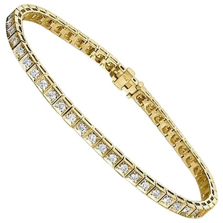 Round Cut 1.2 Carat 14 Karat Yellow Gold Round Diamond Bracelet, Classic Diamond Bracelet