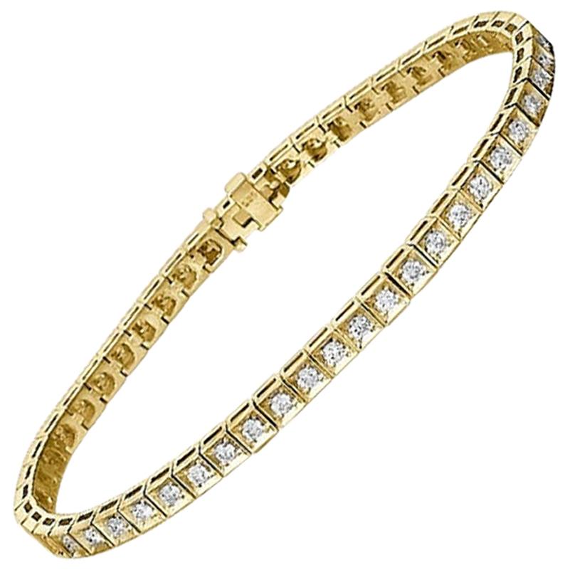 1.2 Carat 14 Karat Yellow Gold Round Diamond Bracelet, Classic Diamond Bracelet