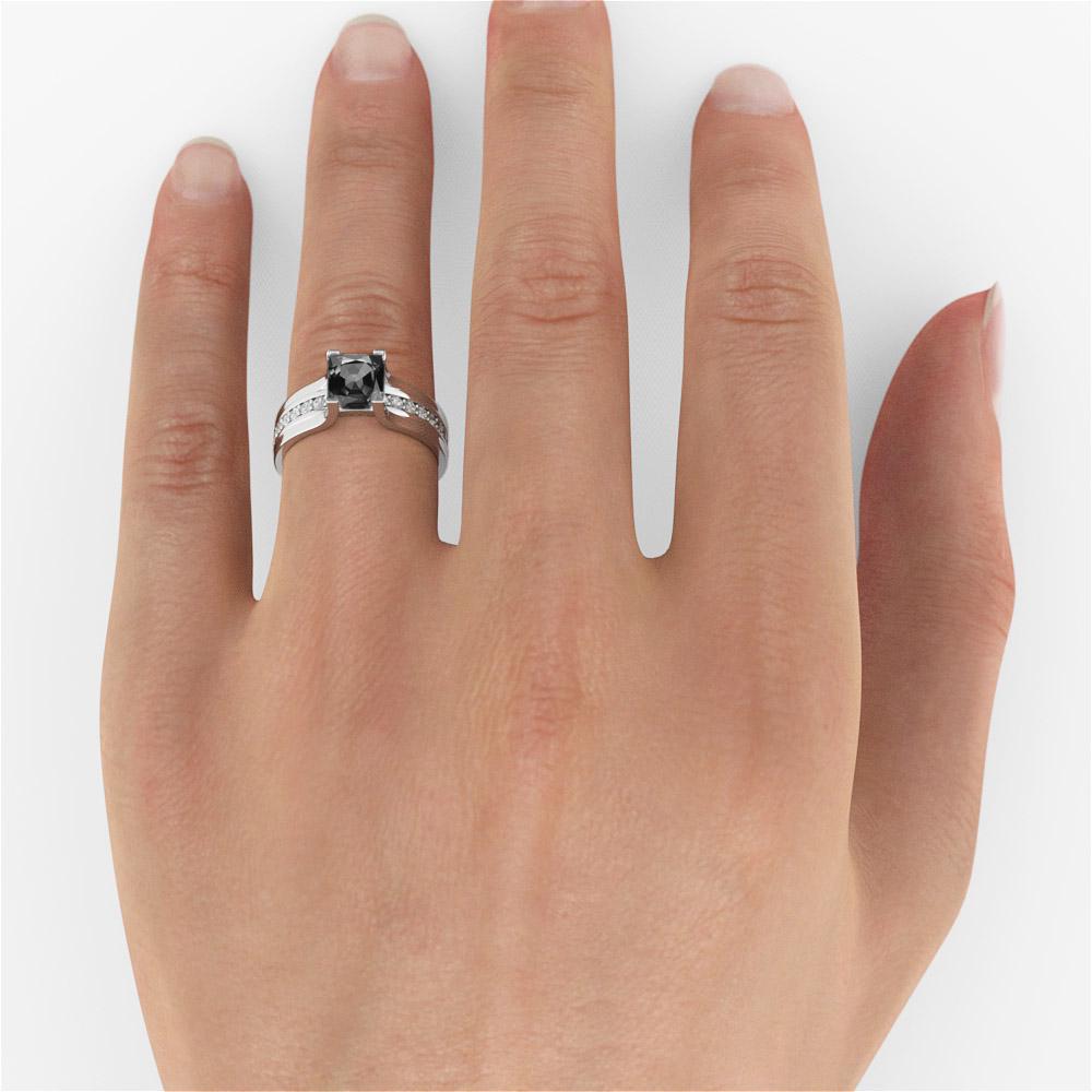 Princess Cut 1.2 Carat 14 Karat White Gold Certified Princess Black Diamond Engagement Ring