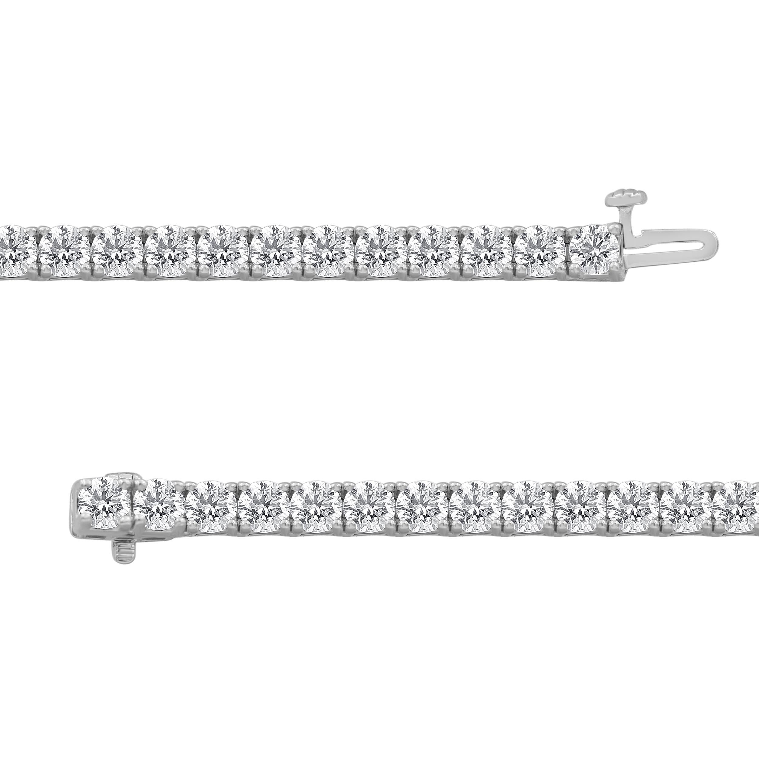 Taille ronde Bracelet tennis en or blanc 14 carats serti de griffes avec diamants de 12 carats en vente
