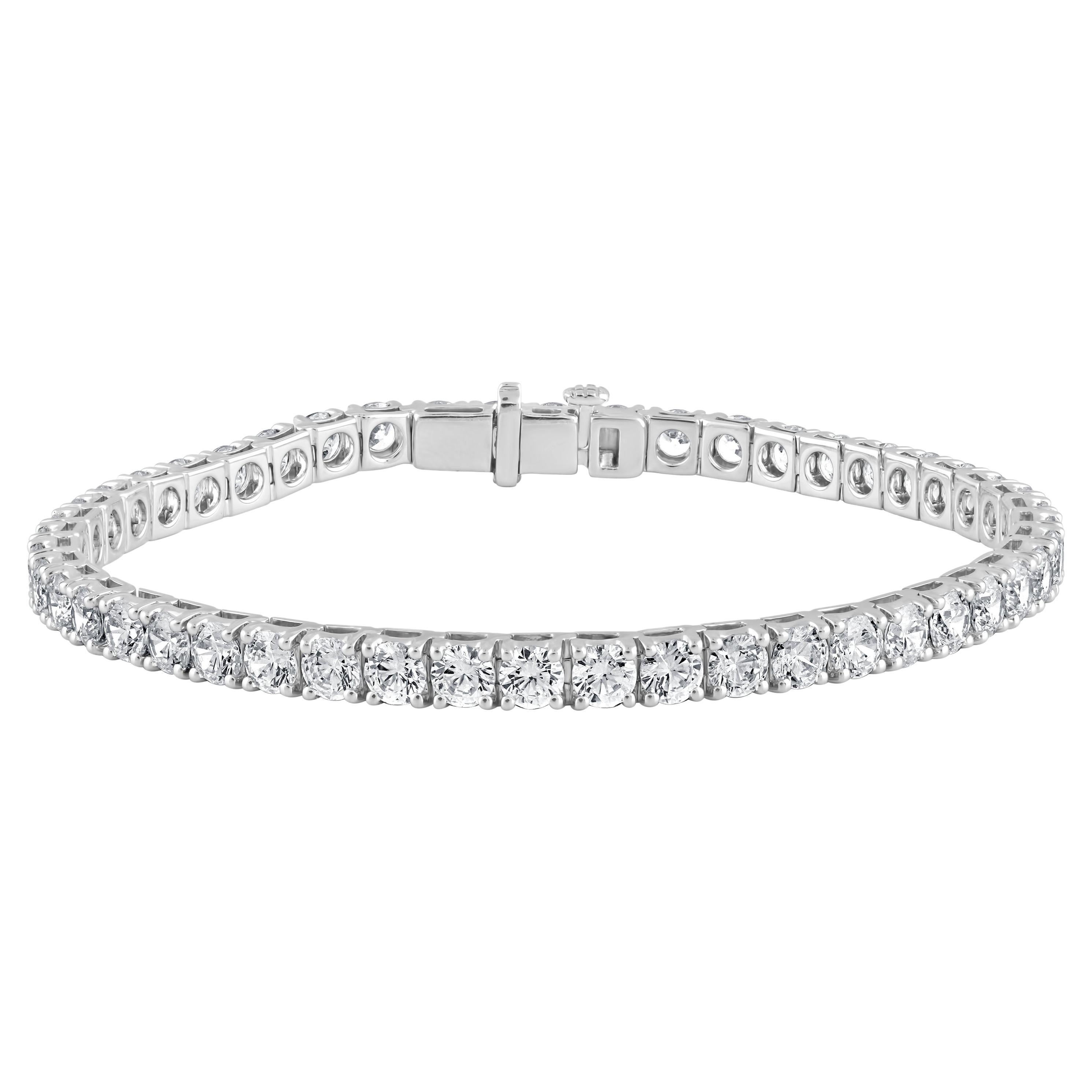 Bracelet tennis en or blanc 14 carats serti de griffes avec diamants de 12 carats en vente