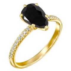 1.2 Carat 14 Karat Yellow Gold Certified Pear Black Diamond Engagement Ring