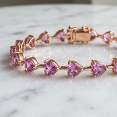 12 Carat 18K Gold Fancy Heart-Cut Pink Sapphire Bracelet