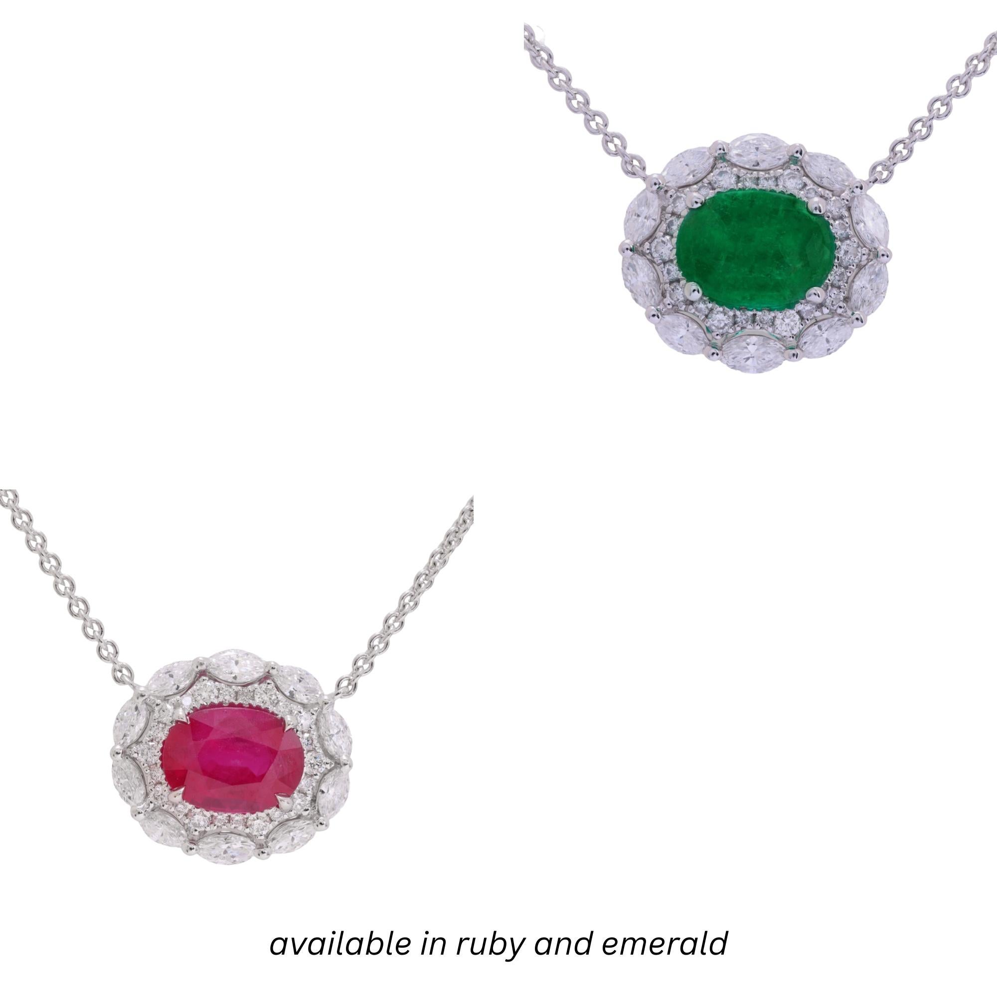 Ciondolo con smeraldo ovale da 1,2 carati 8x6 mm e diamante aureolato da 0,14 carati in 18W ref1364 in vendita 2