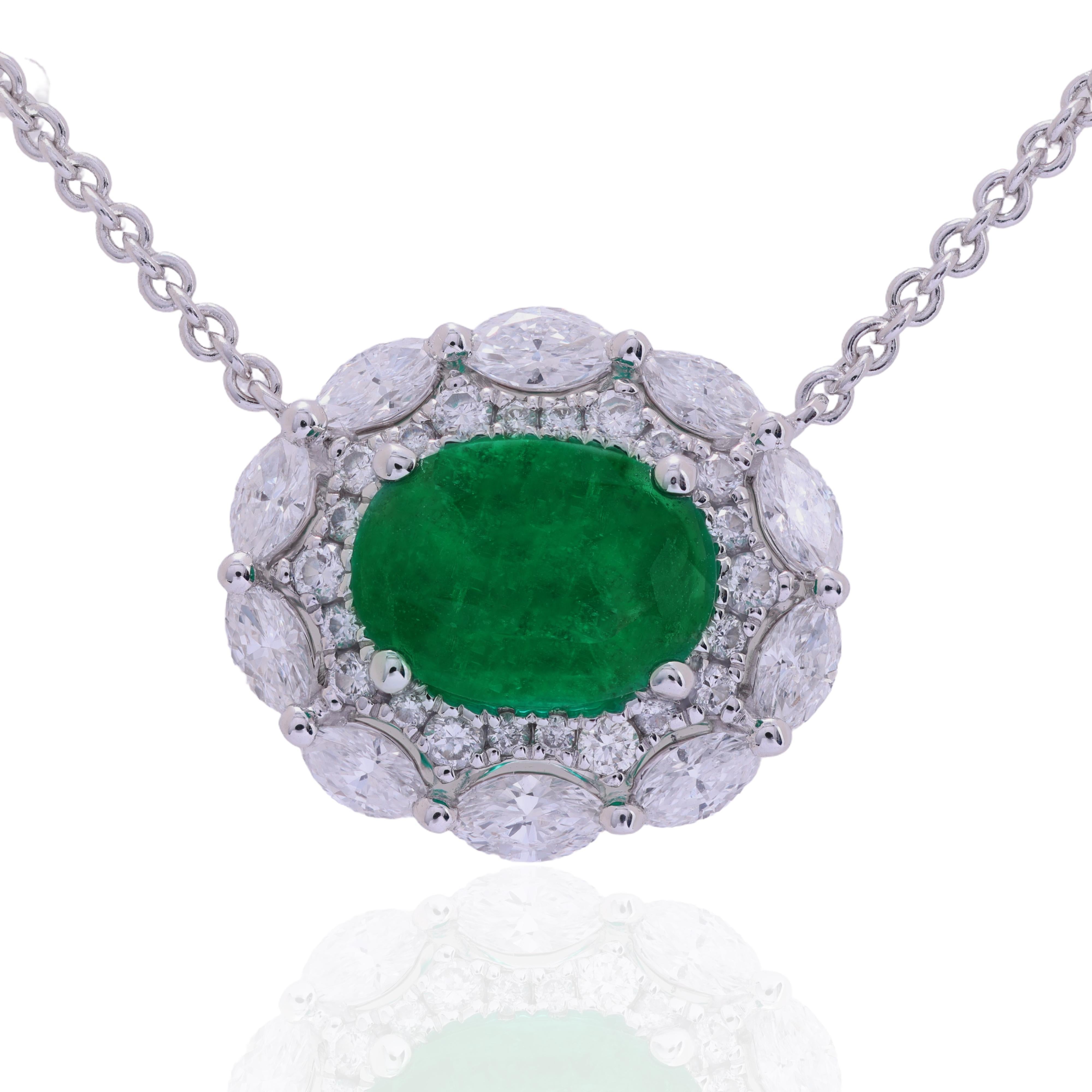 Ciondolo con smeraldo ovale da 1,2 carati 8x6 mm e diamante aureolato da 0,14 carati in 18W ref1364