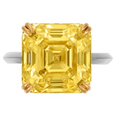 12 Carat Assher Cut Statement Fancy Yellow  Crown-Worthy  Rarity Diamond Ring