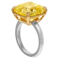 12 Carat Assher Cut Statement Fancy Yellow  Crown-Worthy  Rarity Diamond Ring