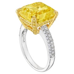 12 Carat Assher Cut Statement Fancy Yellow A Crown-Worthy  Rarity Diamond Ring