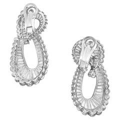 12 Carat Baguette and Round Diamond Twist Platinum Earrings