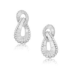 12 Carat Baguette and Round Diamond Twist Platinum Earrings