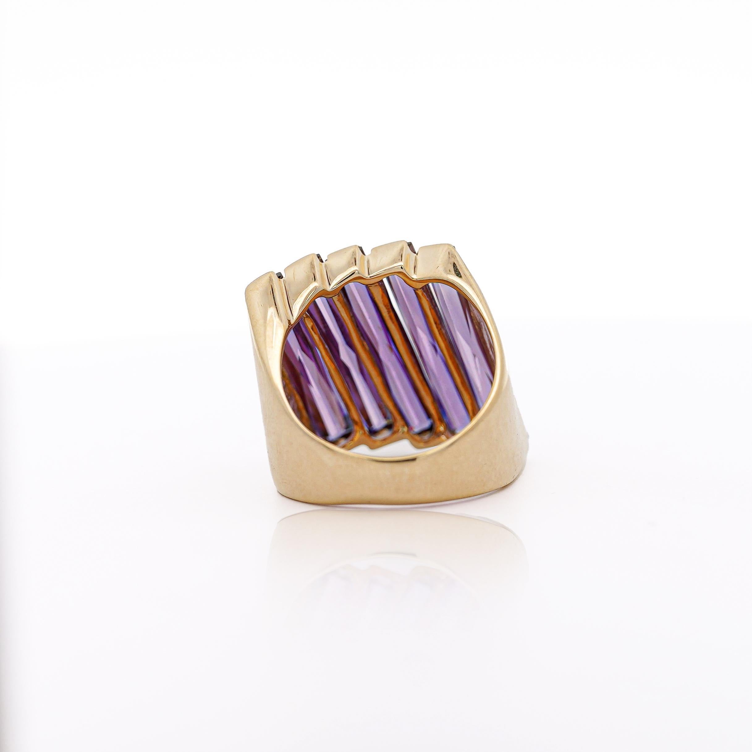 12 Carat Baguette Cut Amethyst 18K Gold Italian Cocktail Ring In New Condition For Sale In Miami, FL