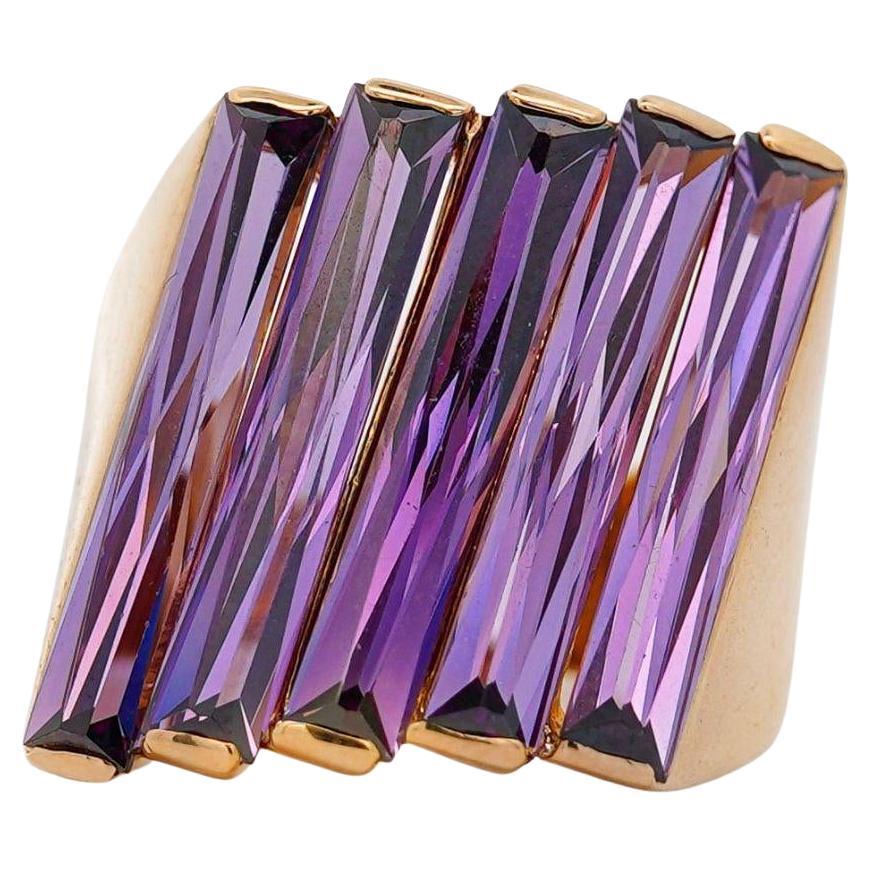 12 Carat Baguette Cut Amethyst 18K Gold Italian Cocktail Ring