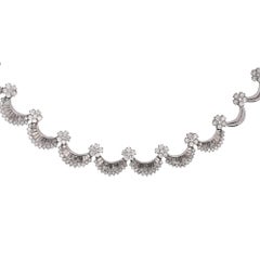 12 Carat Baguette Round Cut Diamond Floral Fan 18K White Gold Choker Necklace