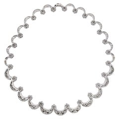 12 Carat Baguette Round Cut Diamond Floral Fan 18K White Gold Choker Necklace