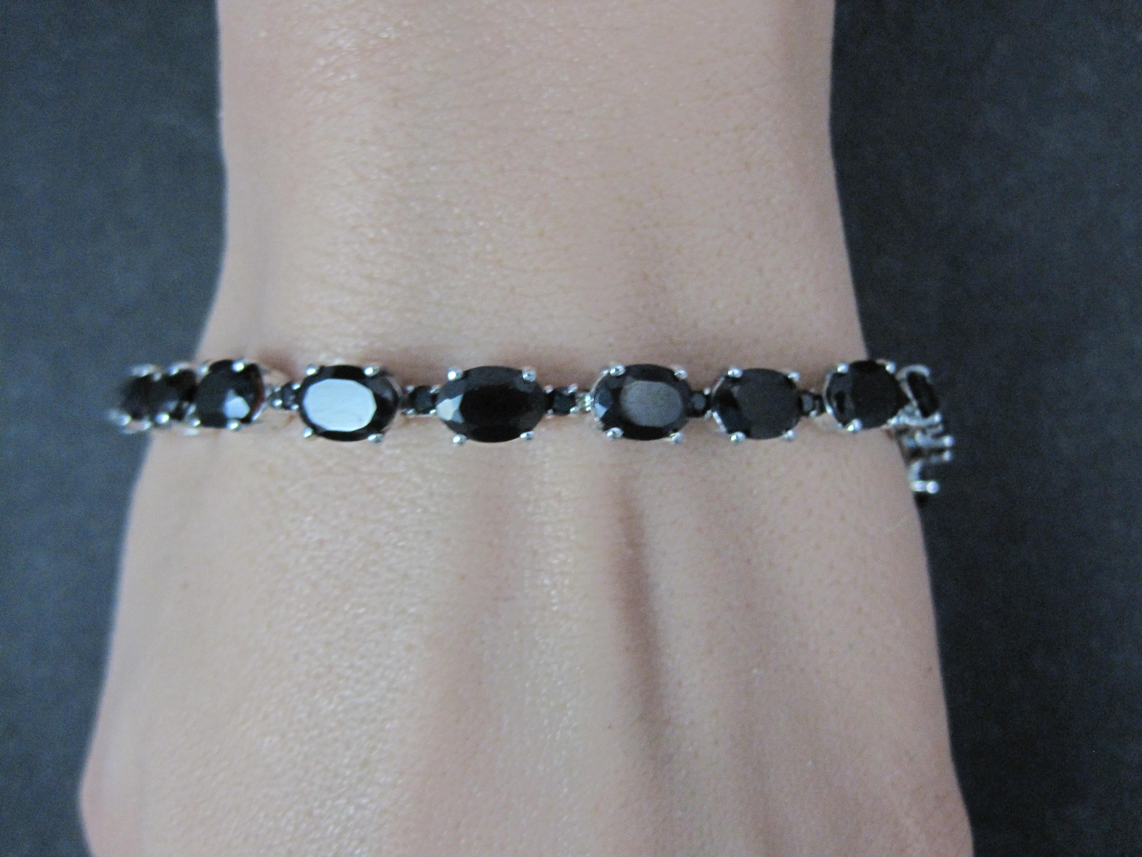 12 Carat Black Tourmaline Tennis Bracelet Sterling Silver 7.25