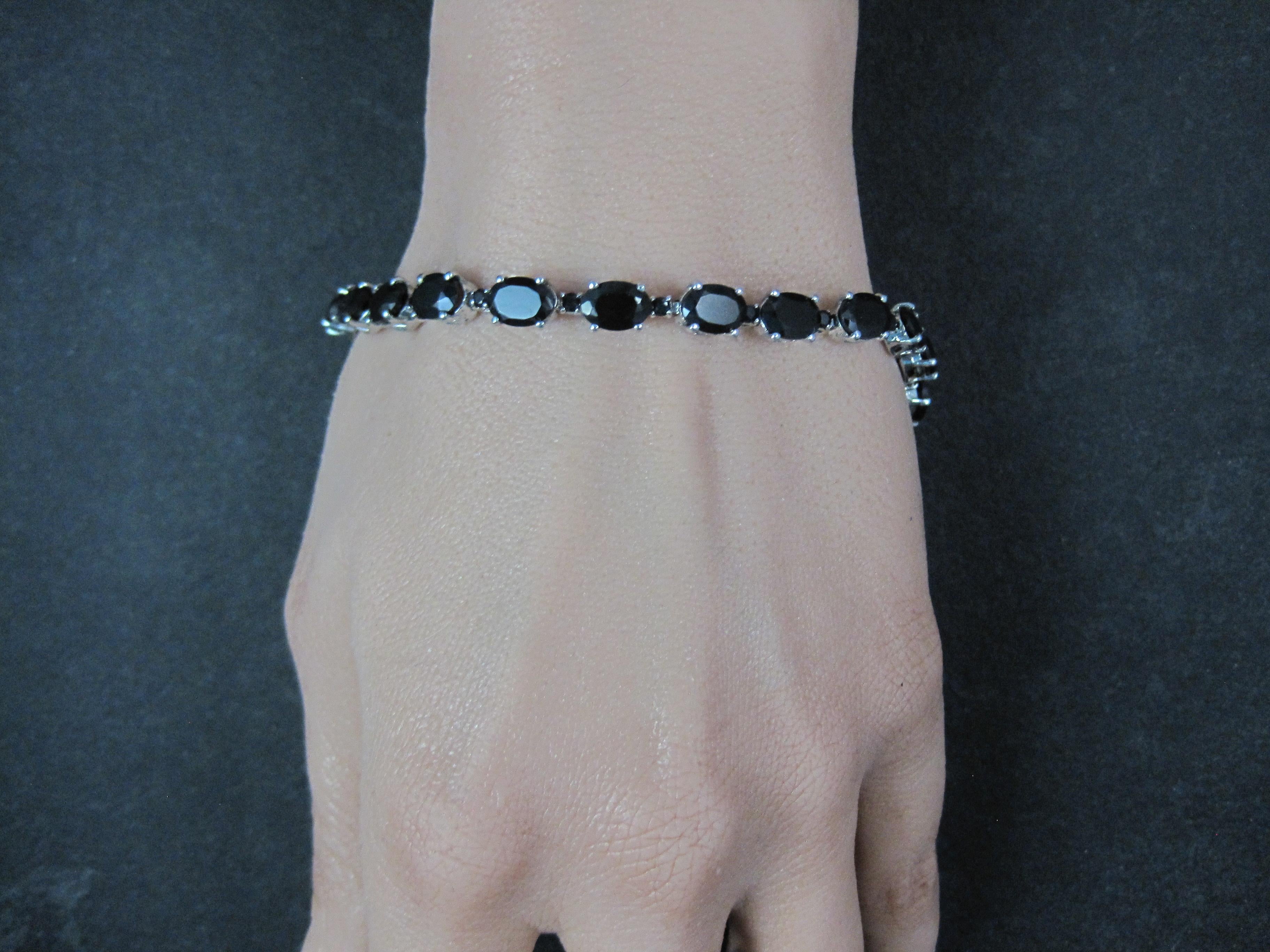 12 Carat Black Tourmaline Tennis Bracelet Sterling Silver 7.25