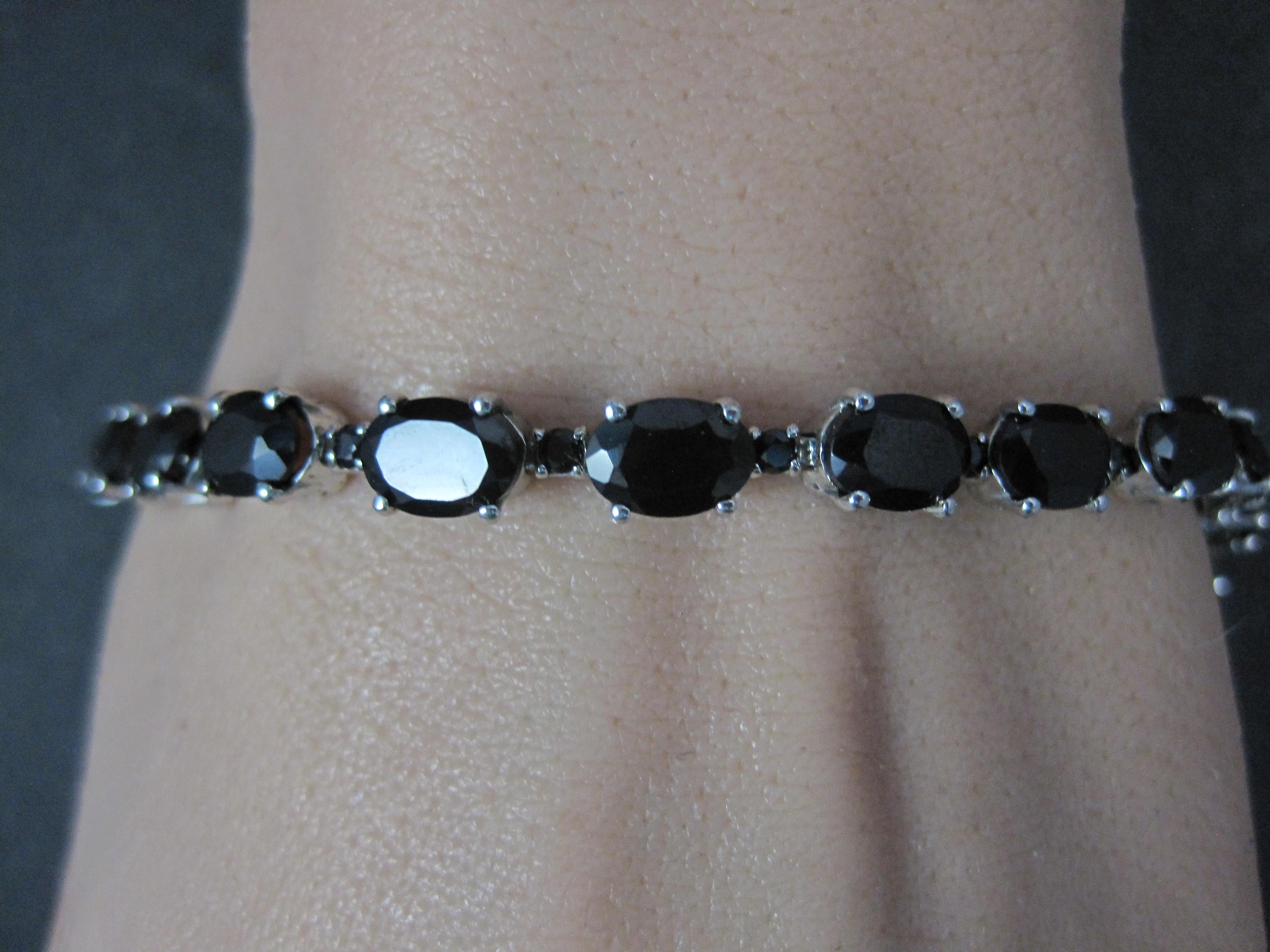 12 Carat Black Tourmaline Tennis Bracelet Sterling Silver 7.25