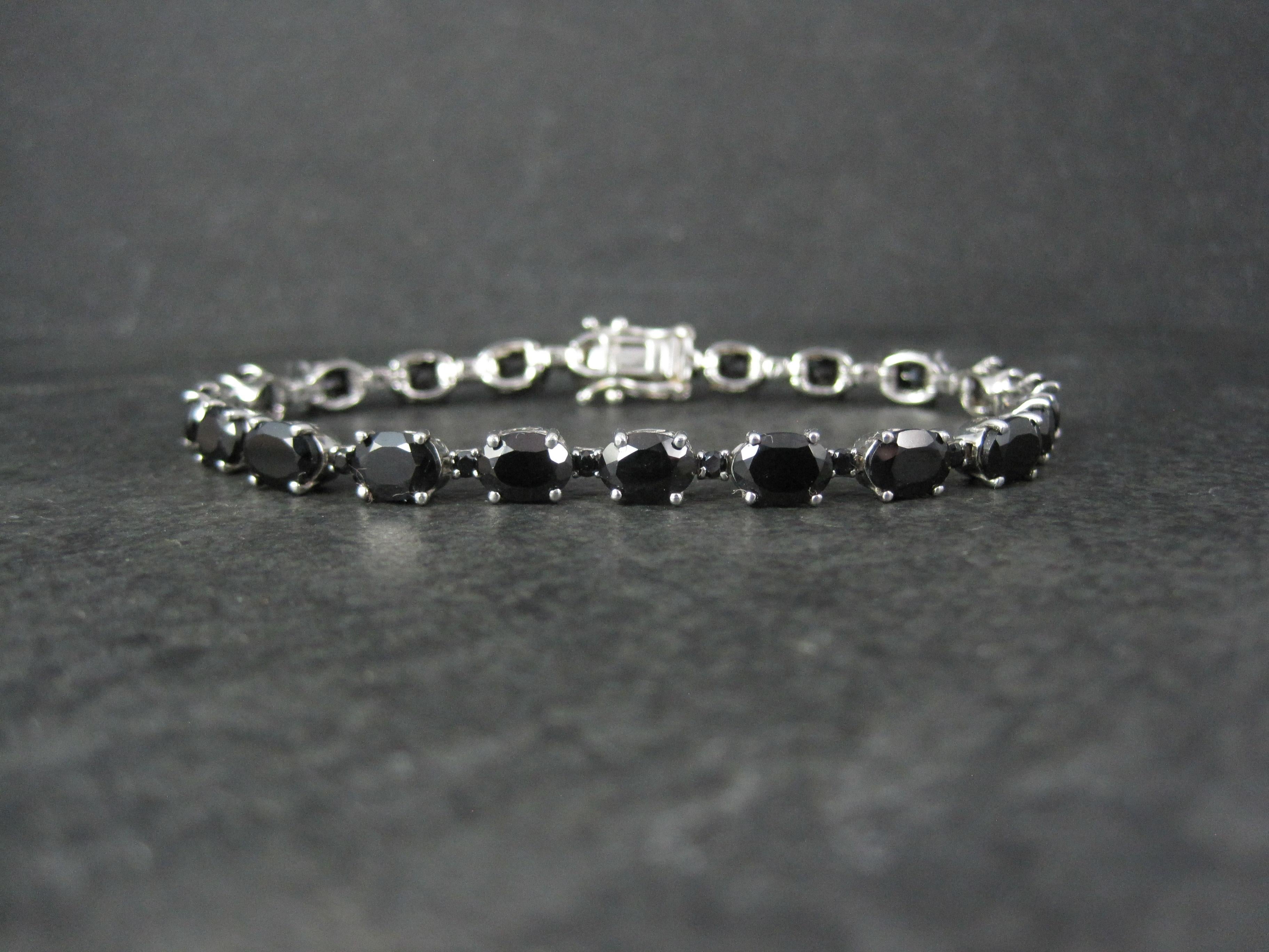 Contemporary 12 Carat Black Tourmaline Tennis Bracelet Sterling Silver 7.25