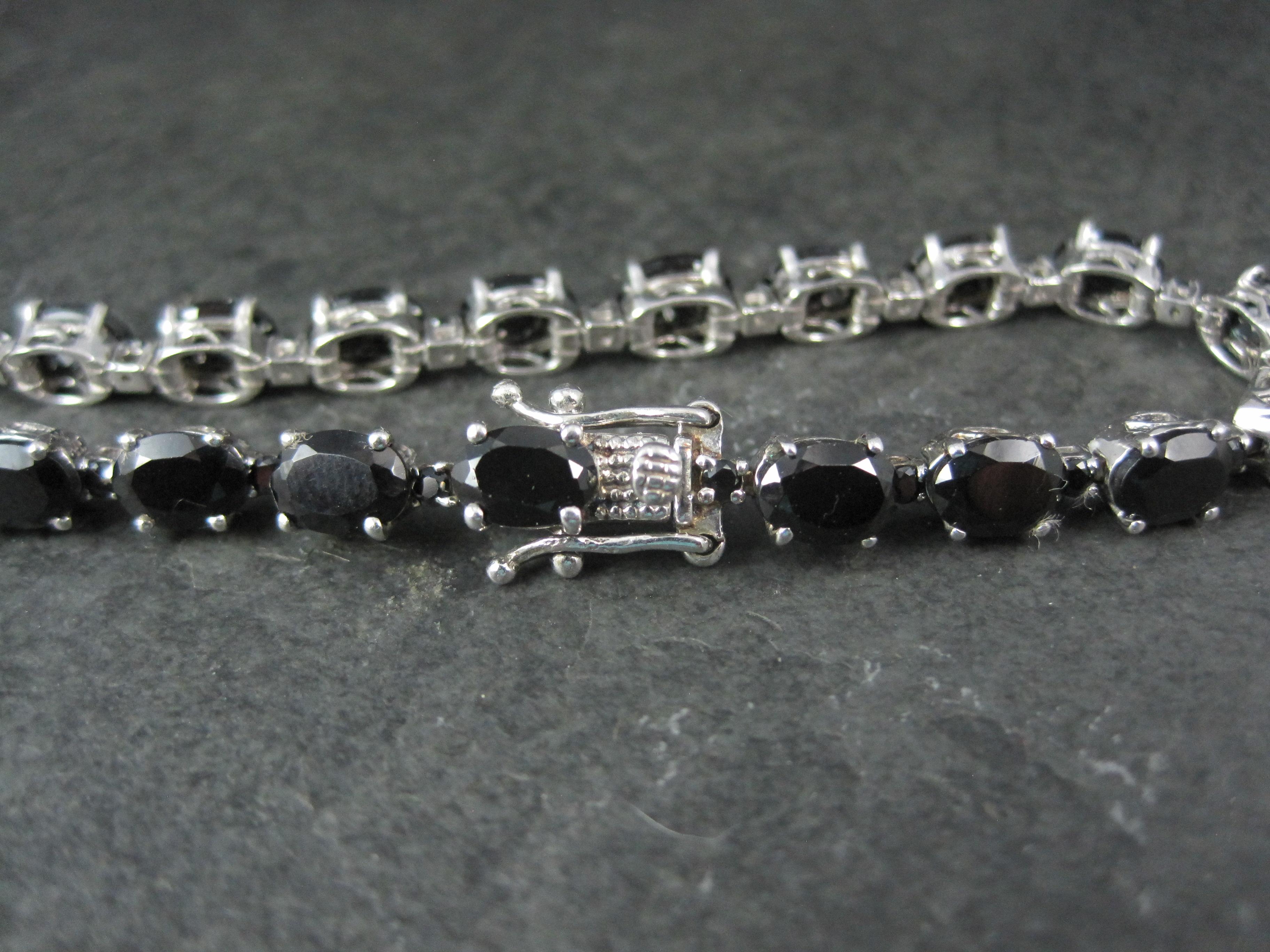 Mixed Cut 12 Carat Black Tourmaline Tennis Bracelet Sterling Silver 7.25