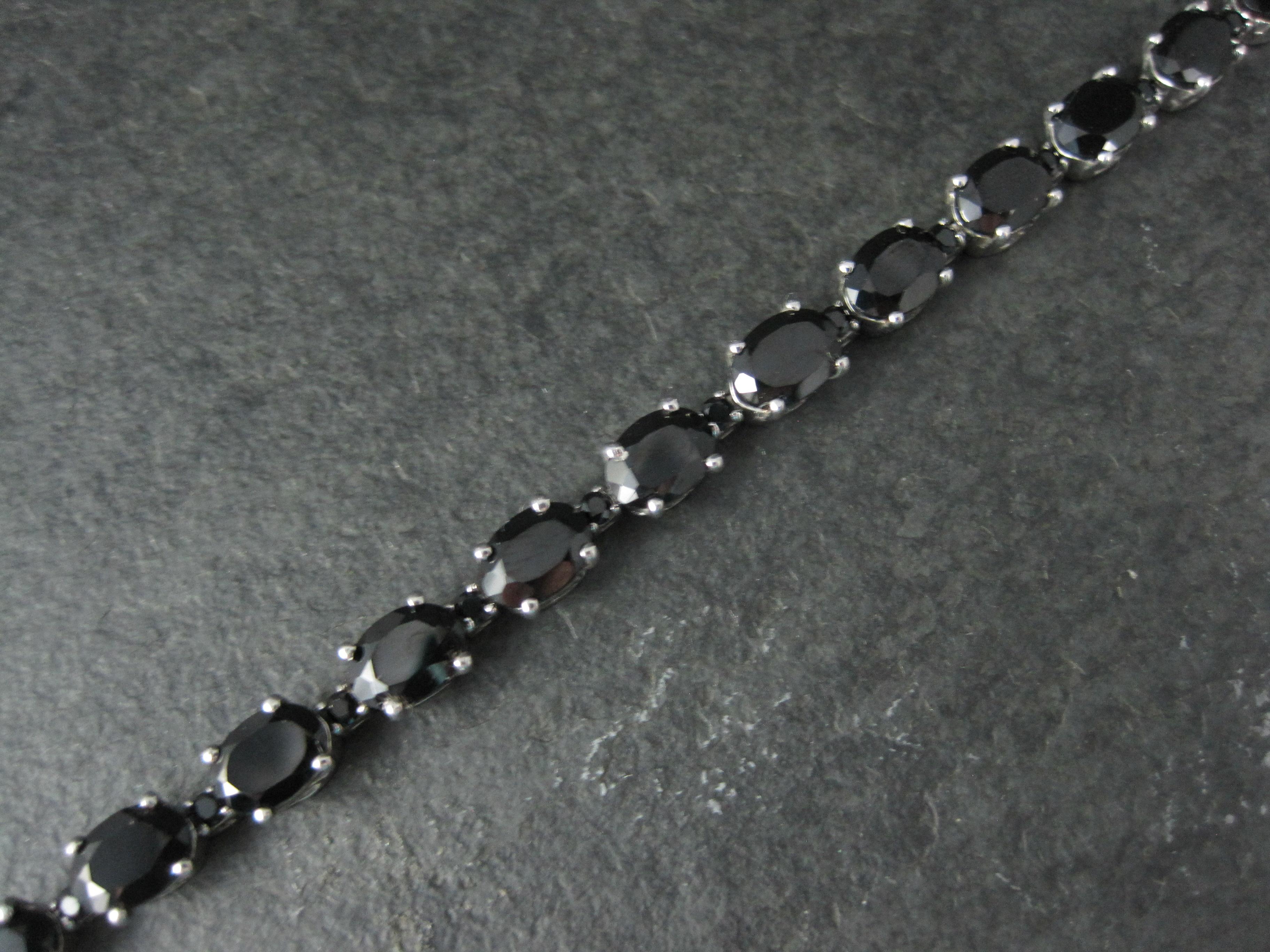 Women's 12 Carat Black Tourmaline Tennis Bracelet Sterling Silver 7.25