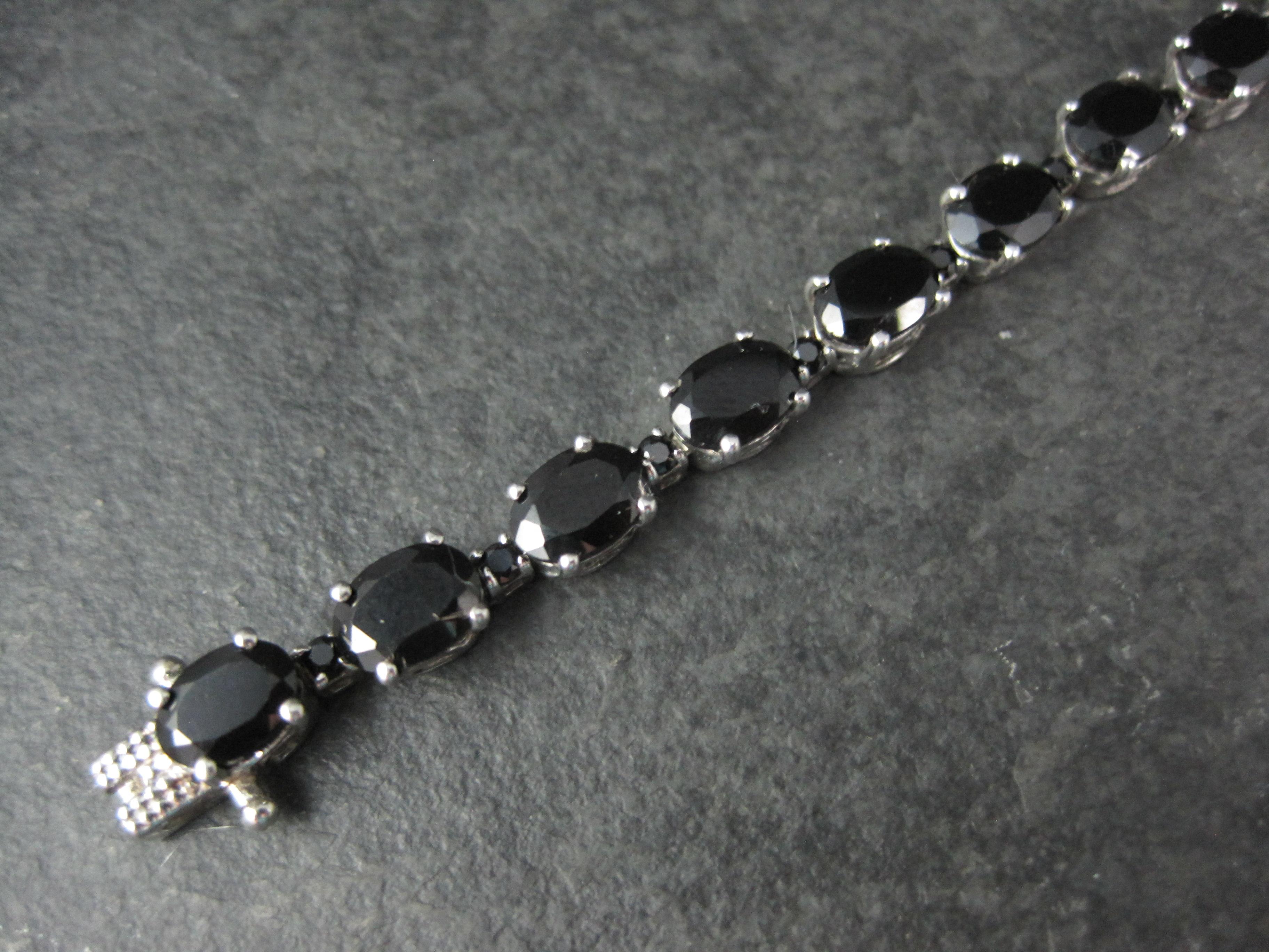 12 Carat Black Tourmaline Tennis Bracelet Sterling Silver 7.25
