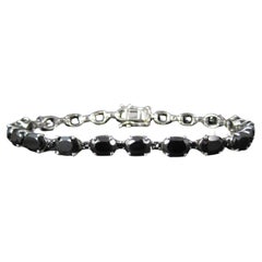 12 Carat Black Tourmaline Tennis Bracelet Sterling Silver 7.25"