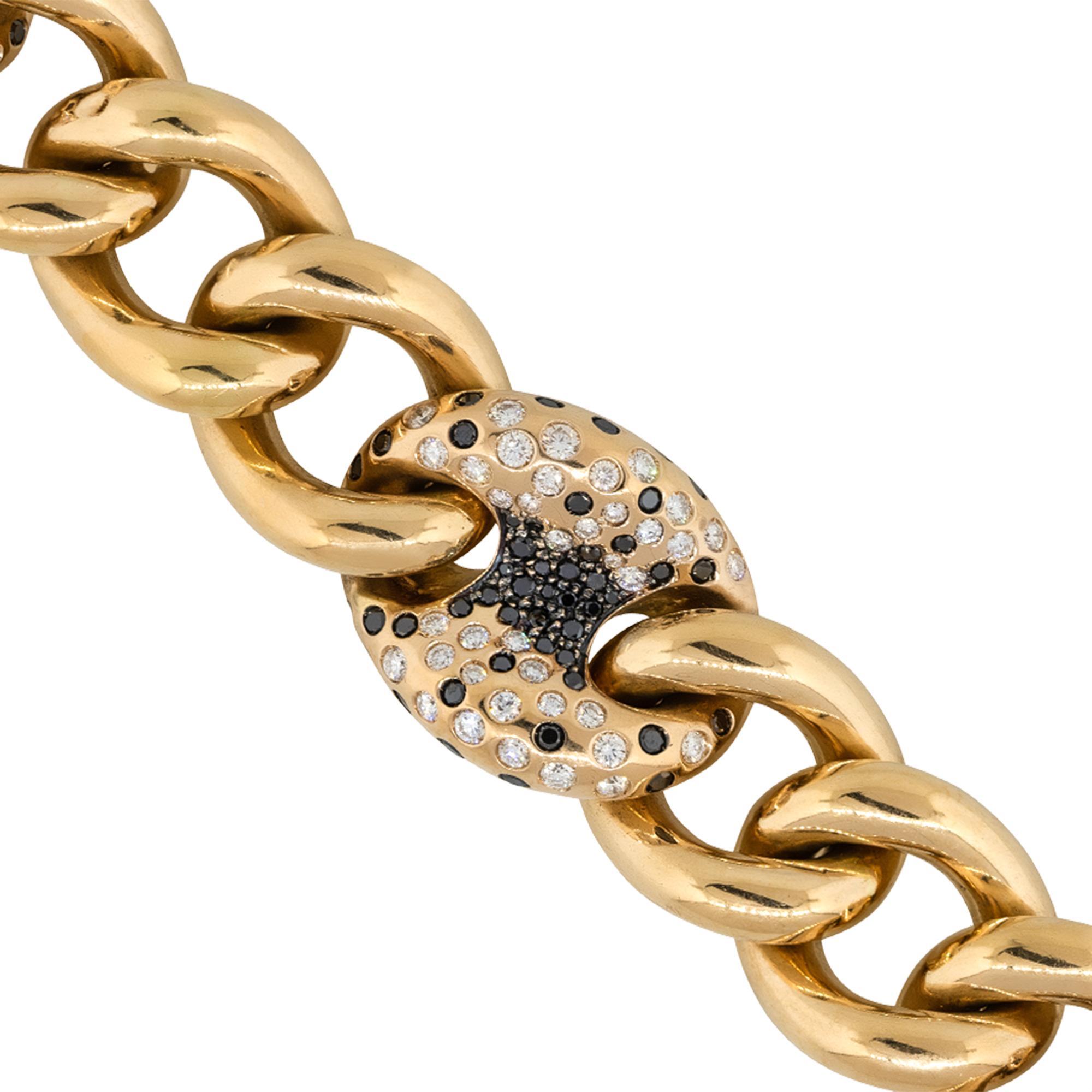 Women's or Men's 12 Carat Black & White Diamond Pave Link Bracelet 18 Karat in Stock