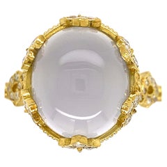 Bague de créateur Stambolian en calcédoine bleue de 12 carats et diamants, Estate Fine Jewelry